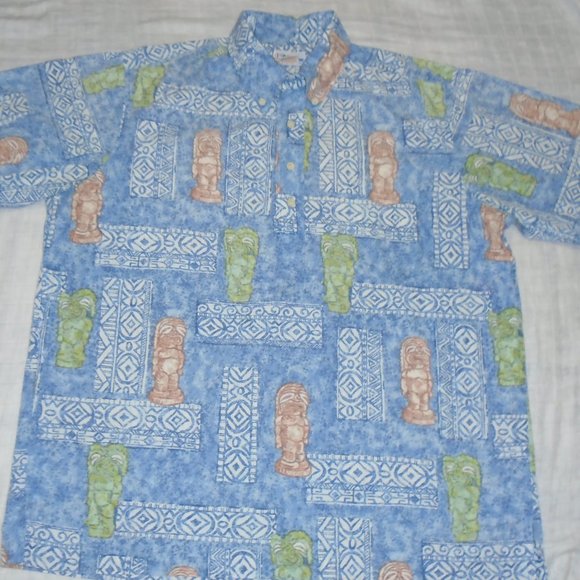 Reyn Spooner Floral Print Pullover Button Down Hawaiian Aloha Shirt Box Shirt Men's XL Size unknown navy blue type Vintage Second Hand
